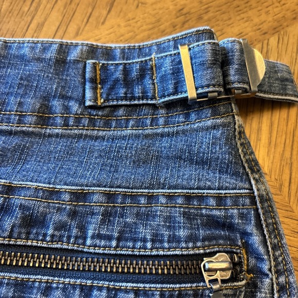 LA Blues Womens Sz 12 Denim Jean Mini Skirt Y2K 90's‎ Buckles Zippers Stretch - Picture 5 of 9